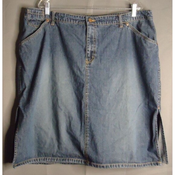 Venezia Knee Length Medium Wash Denim Straight Skirt With Side Slits Size 22 - Picture 2 of 7